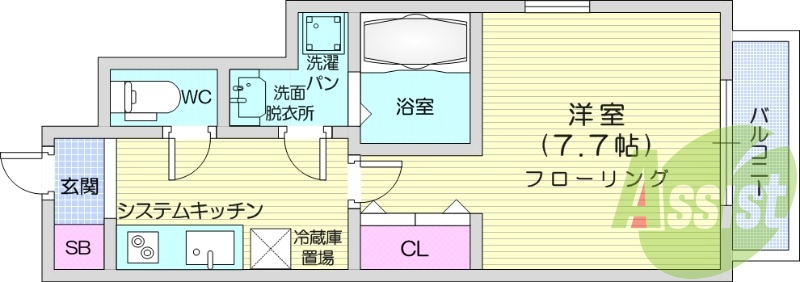 1K、エアコン、温水洗浄便座、浴室乾燥機