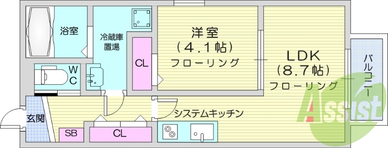 1LDK、エアコン、温水洗浄便座、浴室乾燥機
