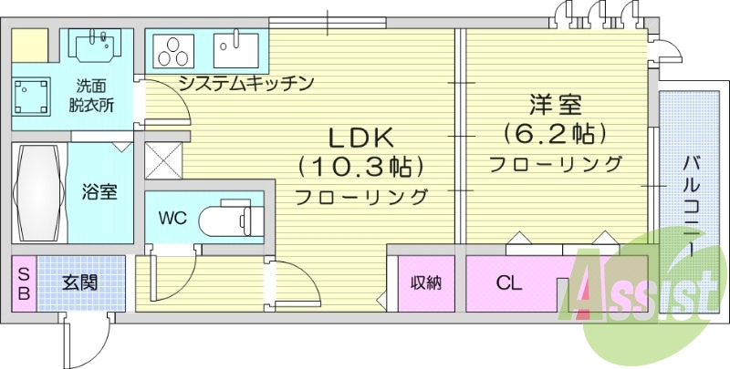 １LDK、モニター付きインターホン、バストイレ別
