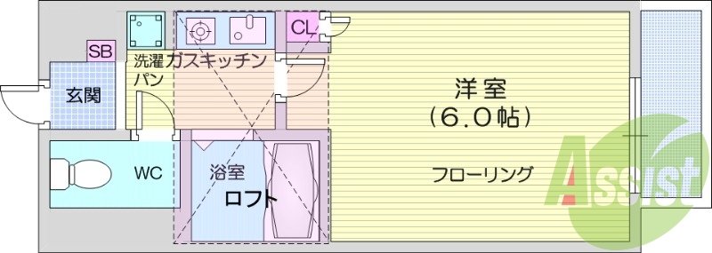 1K、モニター付インターホン、エアコン、バストイレ別。
