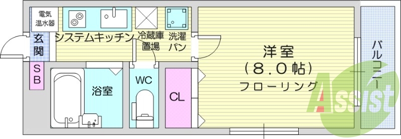 1K、エアコン、バストイレ別、インターホン