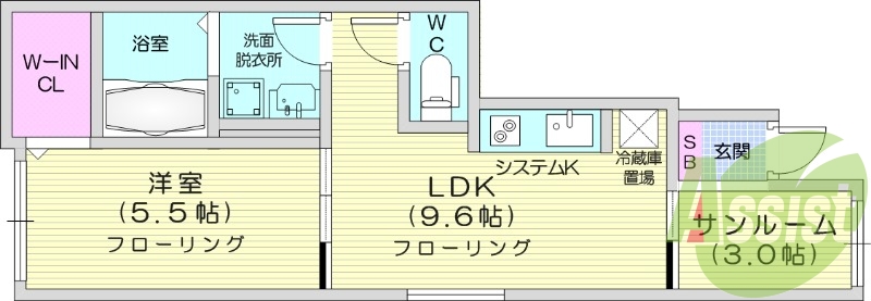 1LDK、サンルーム、南向き、ホームセキュリティ、ネット無料