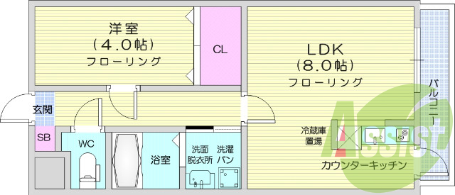 1LDK、TVモニターホン、エアコン、宅配ボックス