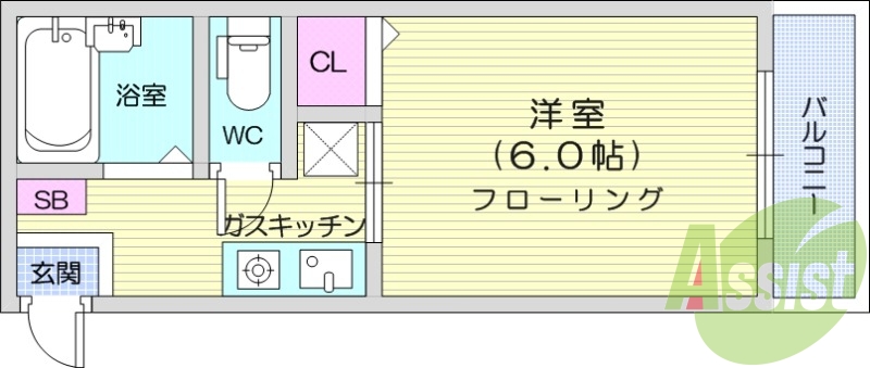 1K、バス・トイレ別、温水洗浄便座付き、エアコン付き