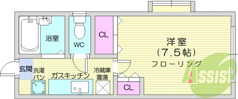 1K、フローリング、ロフト、シューズボックス