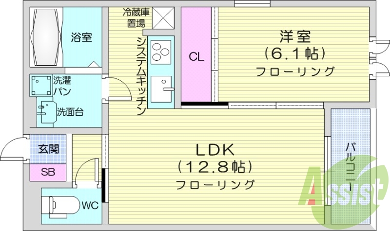 1LDK、フローリング、エアコン、ネット無料