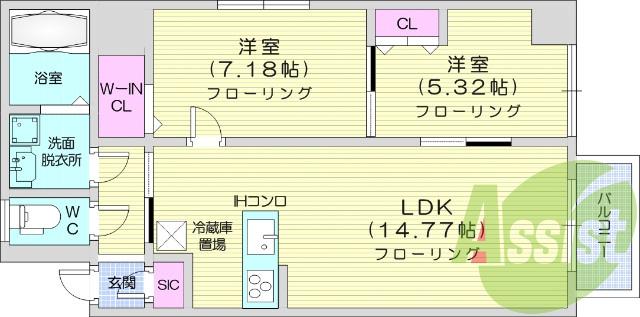 ２LDK、システムキッチン、2重サッシ。
