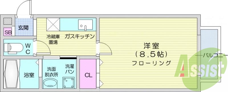 1K、駐車場有、B・T別、シャワー、浴室乾燥機。