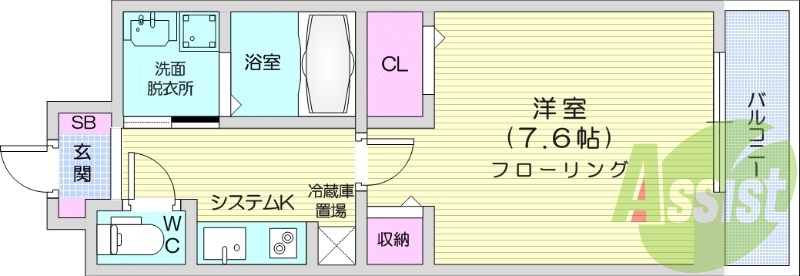1K、インターネット無料、独立洗面台、エアコン、バストイレ別