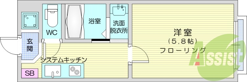 1K、ネット無料、宅配BOX、洗面化粧台