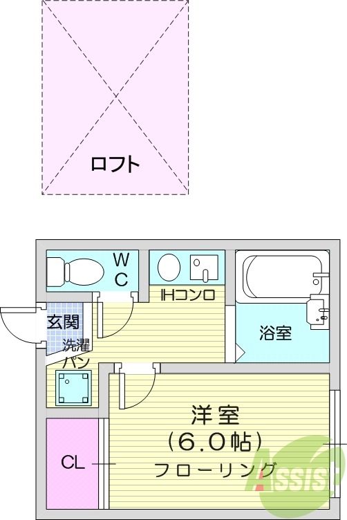 1K・ロフト・バストイレ別・IHクッキングヒーター