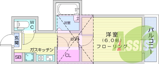 1K、都市ガス、インターネット対応、バストイレ別、バルコニー