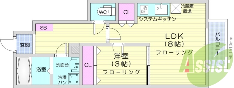 １LDK、エアコン、モニター付きインターホン