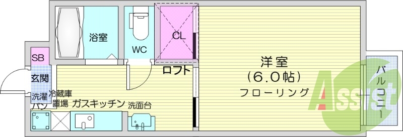 1k、バストイレ別、バルコニー、独立洗面台