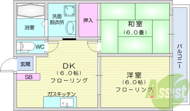 ２DK、エアコン、独立洗面台、追い焚き、