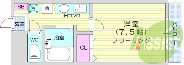1K、TV付きインターホン、IHクッキングヒーター、エアコン