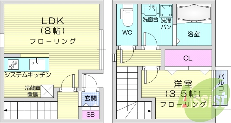 エアコン2台、ネット使用料無料の1LDK。