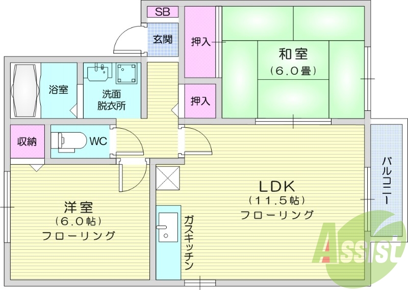 2LDK、温水洗浄便座、シャンプードレッサー、独立洗面所