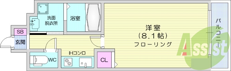 1K、モニター付きインターホン、追い焚き機能、オートロック