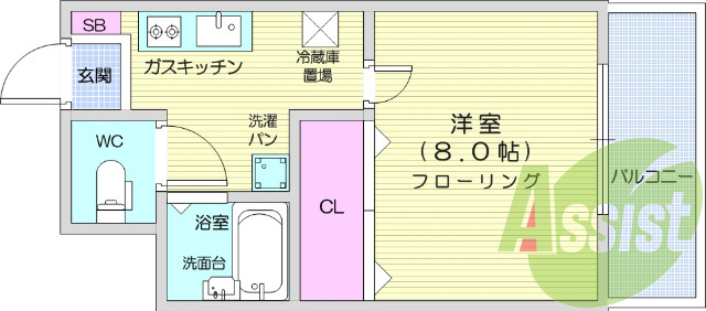 1Ｋ、ＢＳ端子、モニター付きインターフォン、バス・トイレ別。