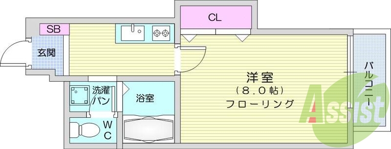 1K、洋室、セパレート、IHコンロ、エアコン、室内洗濯機置場
