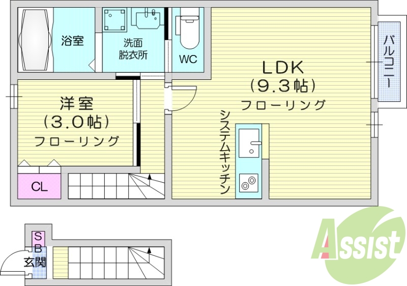 1LDK、宅配ボックス、浴室乾燥、モニター付きインターホン