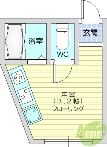 1R、室内洗濯機置場、トイレ浴室別、IHコンロ