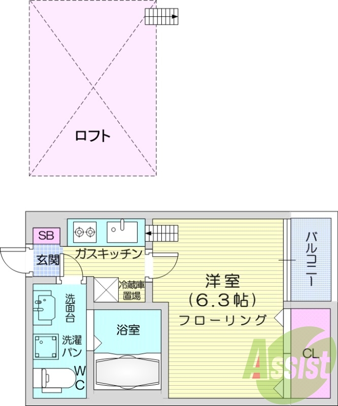 1K、温水洗浄便座、室内物干し、給湯、追い焚き機能、