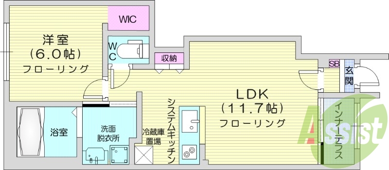 1LDK、インナーテラス、浴室乾燥、追い焚き機能