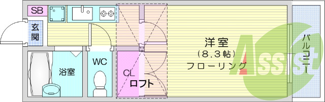 1K、カーペット、バストイレ別、追い焚き