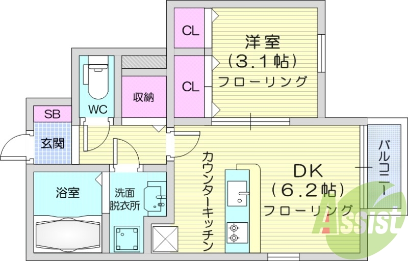 1DK、独立洗面、インターネット使用料無料、IH、浴室乾燥