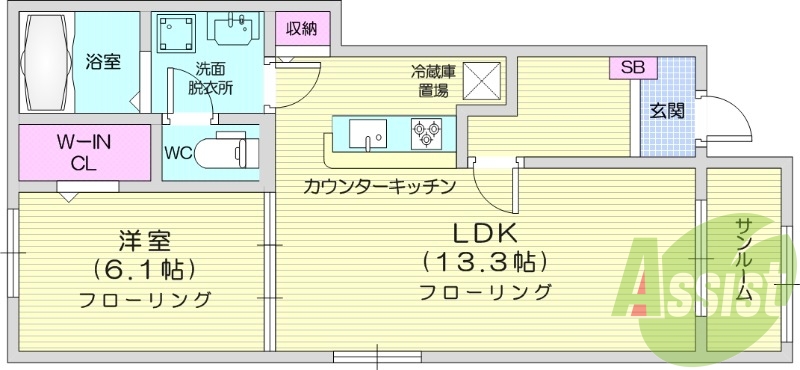 1LDK、追い焚き、宅配ボックス、浴室乾燥、エアコン2台