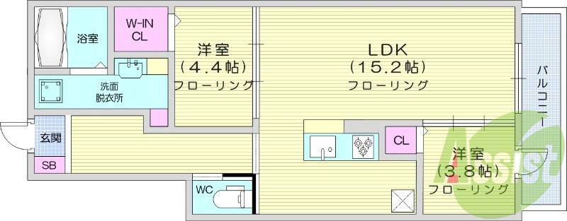2LDK、浴室乾燥機、追い焚き機能、バストイレ別、エアコン
