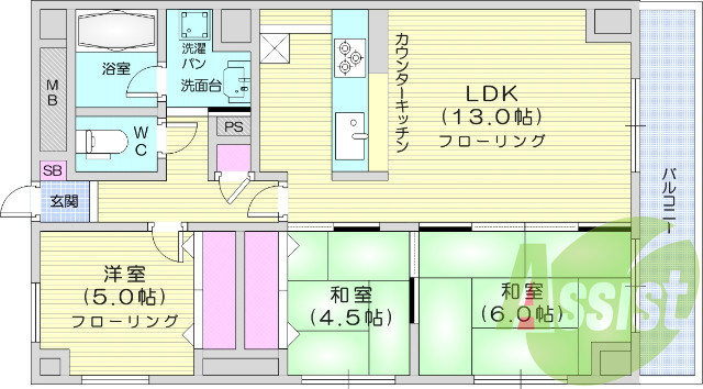 3LDK、B・T別、エアコン、追い焚き、音声インターホン