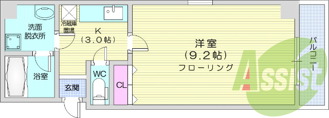 1K、エアコン、システムキッチン、シャワートイレ