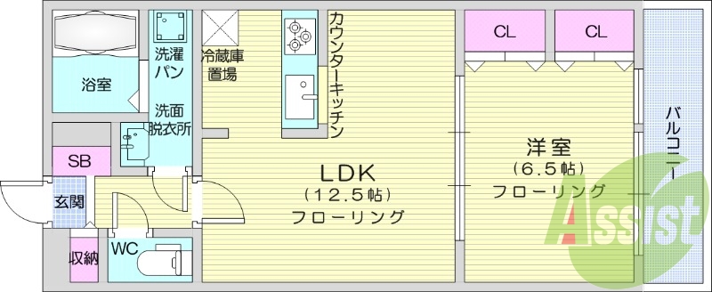 1LDK、設備充実、カウンターキッチン、