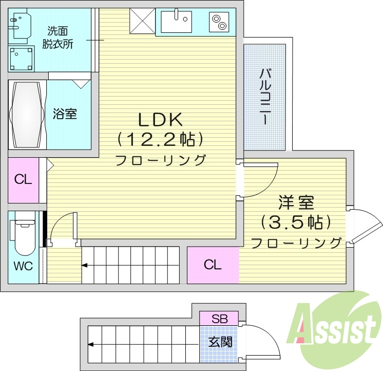 1LDK、フロリーーング、モニター付きインターホン
