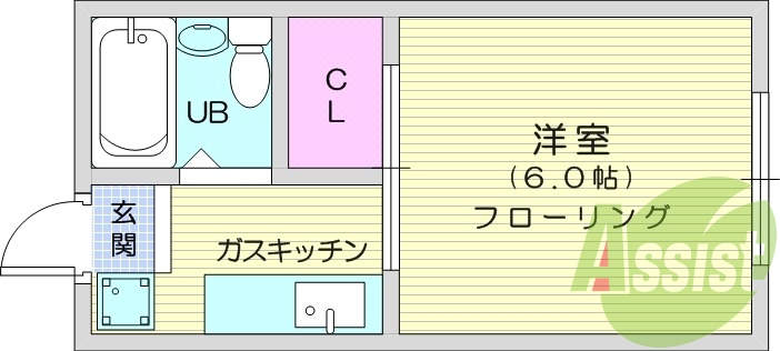 1K、都市ガス、フローリング、エアコン