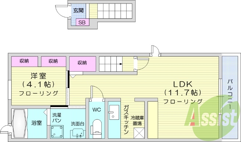 1LDK、追い焚き機能、浴室乾燥、エアコン、専用ごみ置き場