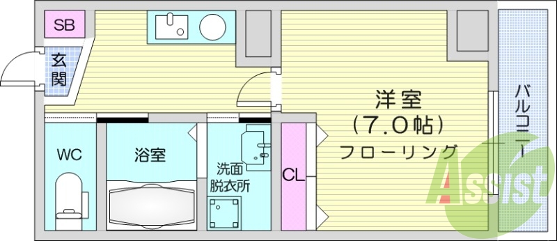 1K、防犯カメラ、モニター付きインターホン、オートロック