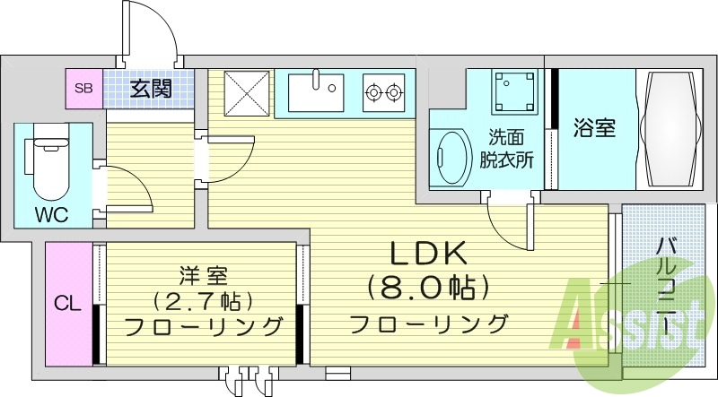 １LDK、浴室乾燥、追い焚き、エアコン、システムキッチン