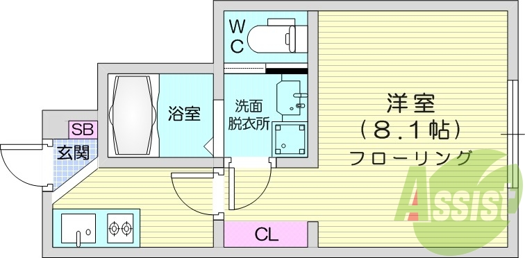 1K、エアコン、室内洗濯五置場、トイレ浴室別、収納