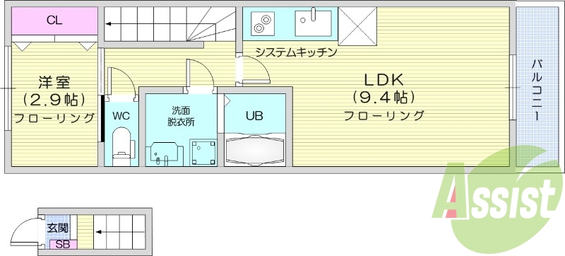 1LDK、角部屋、最上階、IH2口クッキングヒーター付き