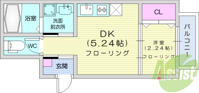 1DK、エアコン、室内洗濯機置場、トイレ浴室別、エアコン