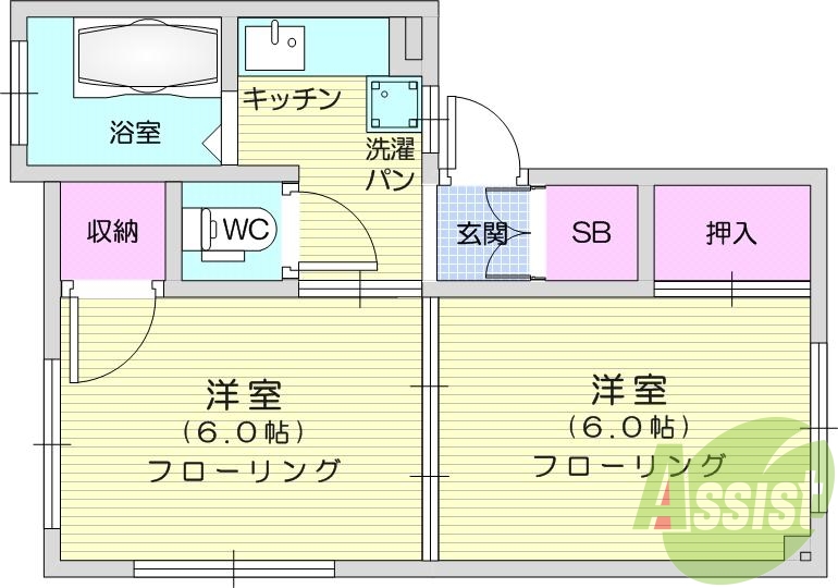 2K、シューズボックス、エアコン、全部室収納