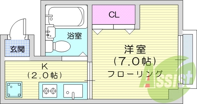 1K、室内洗濯機置き場、角部屋、南東向き