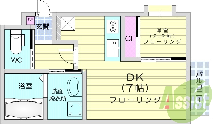 1DK、エアコン、ネット無料、追い焚き、浴室乾燥機