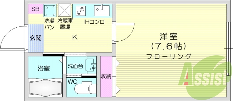 1K、IHキッチン、ネット無料、独立洗面台