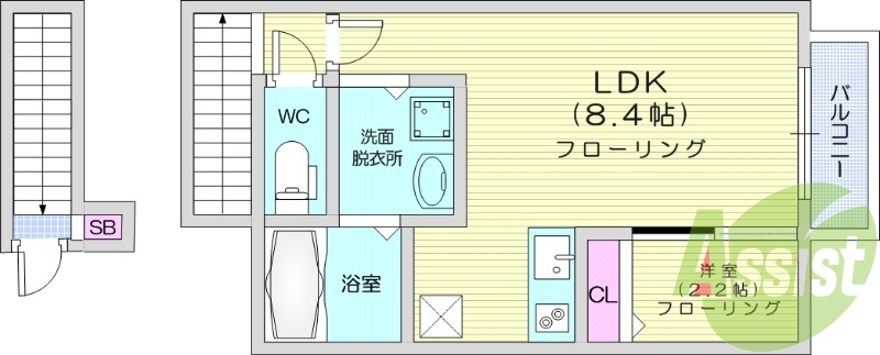 1LDK、角部屋、IH2口コンロ、宅配ボックス