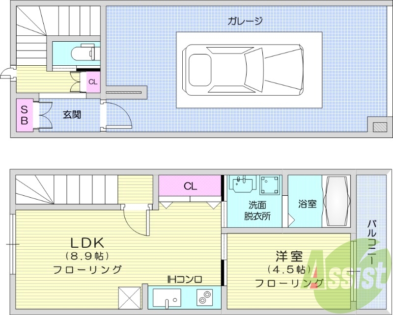 1LDK　角部屋　追い焚き機能　浴室乾燥機　ガレージ　